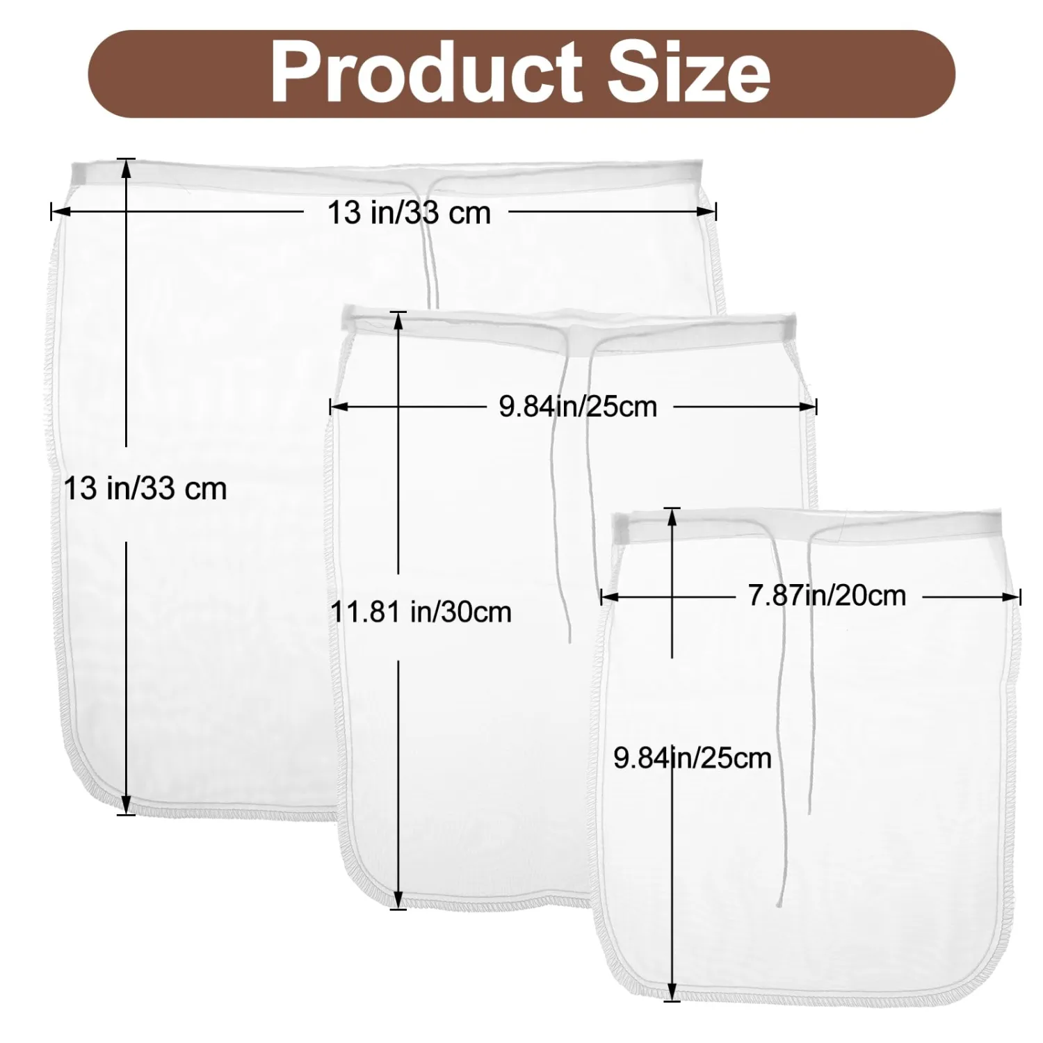 3 Pcs Nut Milk Bag Food Strainer Nut Bags Reusable Multiple Usage Food Strainer Bag for Straining Almond Soy Milk Greek Yogurt Professional Cold Brew Coffee Tea Beer Celery Juice Fine Nylon Mesh