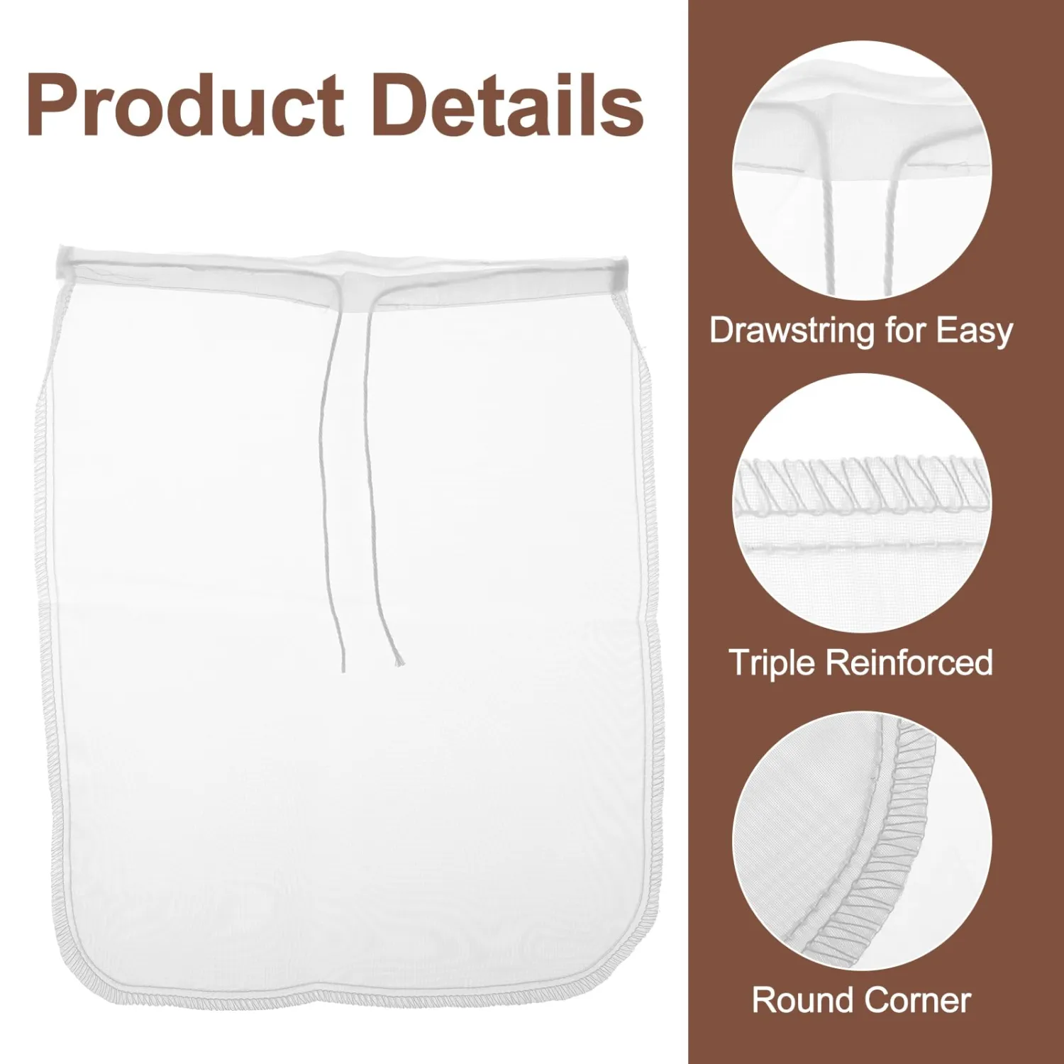 3 Pcs Nut Milk Bag Food Strainer Nut Bags Reusable Multiple Usage Food Strainer Bag for Straining Almond Soy Milk Greek Yogurt Professional Cold Brew Coffee Tea Beer Celery Juice Fine Nylon Mesh