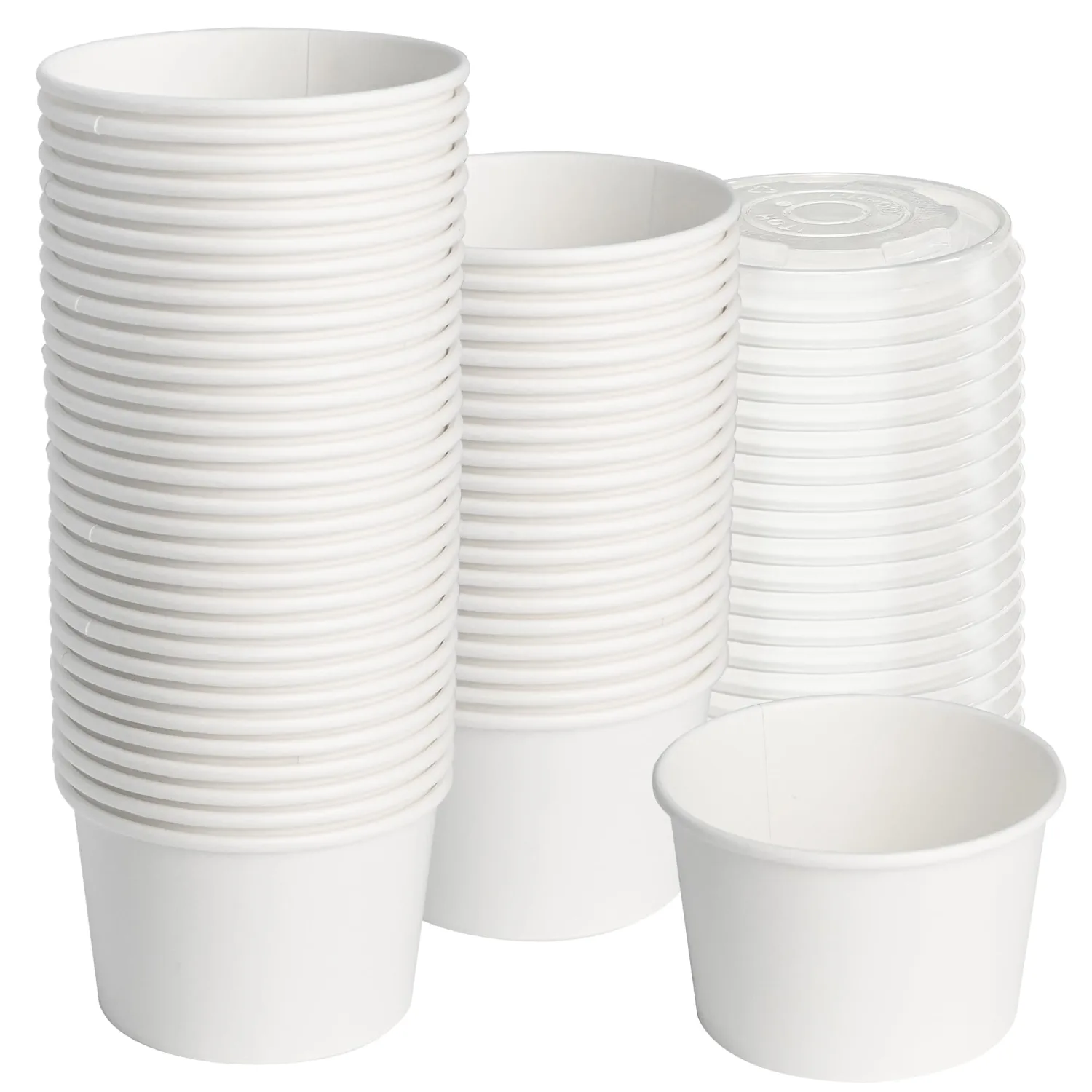 ESSENTIAL Paper Ice Cream Cups with Lids, 50pcs 8oz Disposable Dessert Bowls with Lids for Hot or Cold Food, Paper Snack Containers for Sundae, Frozen Yogurt, Soup (White)