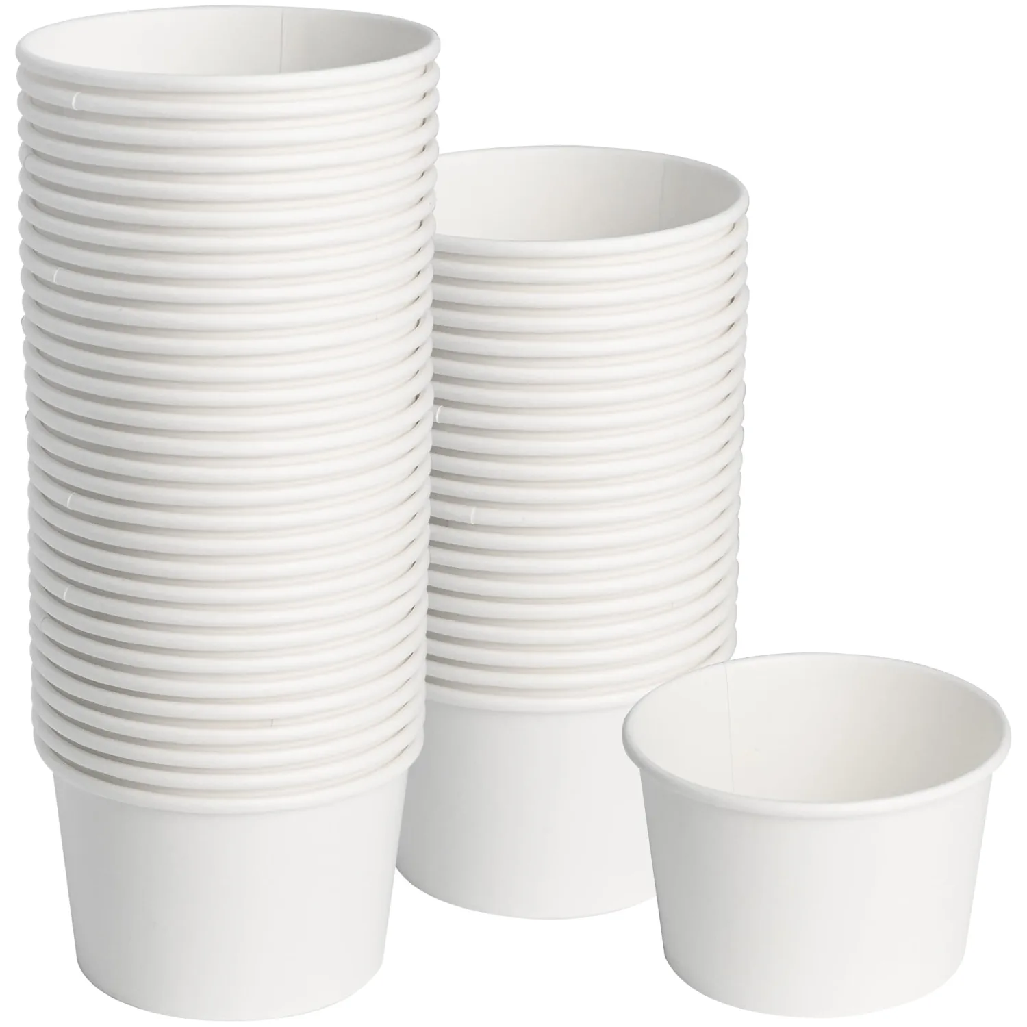 ESSENTIAL Paper Ice Cream Cups, 50pcs 8oz Disposable Dessert Bowls for Hot or Cold Food, Lids Not Included, Paper Snack Containers for Sundae, Frozen Yogurt, Soup (White)