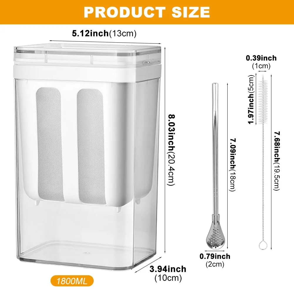 1800ml(1.90Quarts) Greek Yogurt Strainer with Straw Spoon & Brush, Multi Yoghurt Maker Strainer with Fine Mesh Bag & Lid Greek Yogurt Maler forFits Nut Milk,Juice,Kefir,Tofu