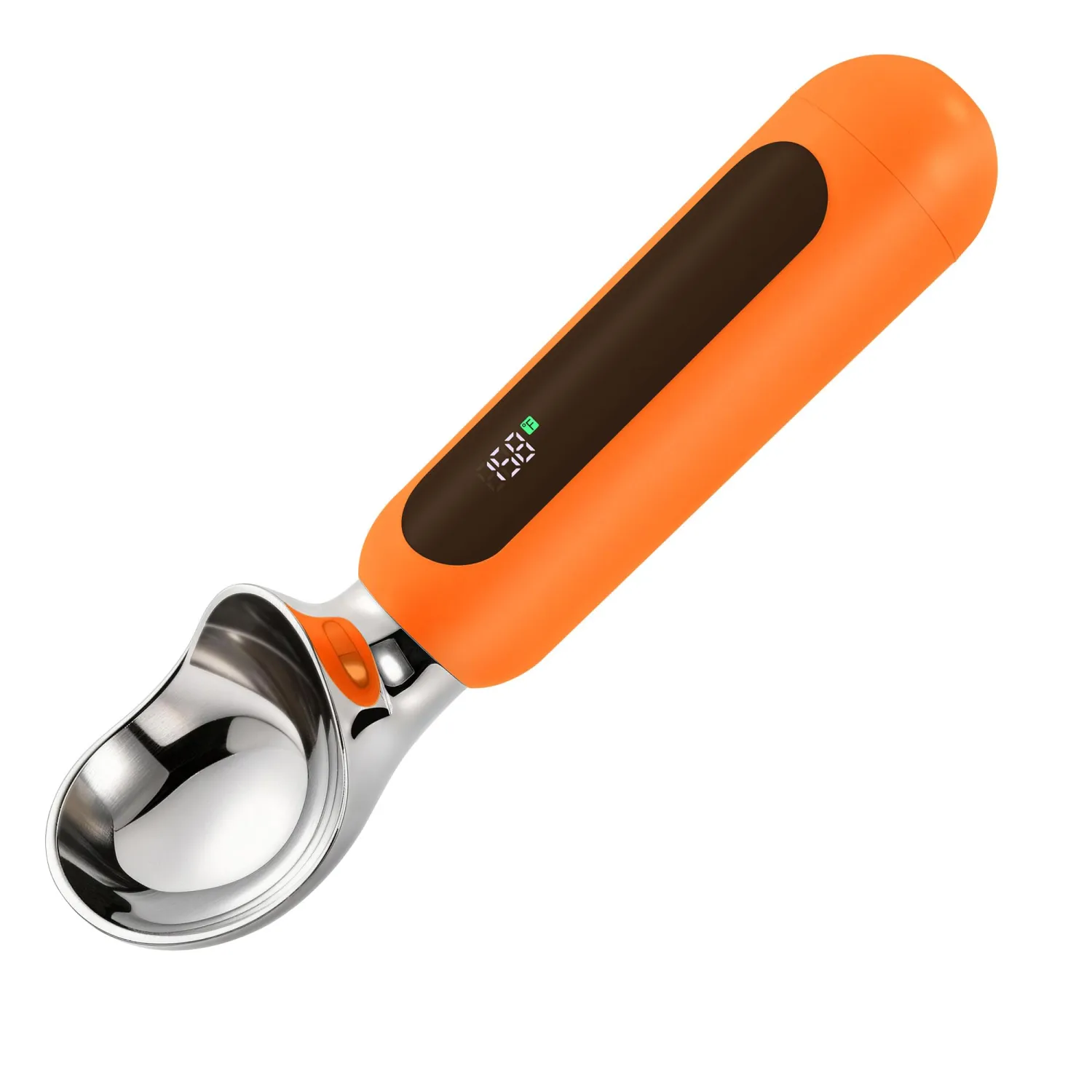 Heated Ice Cream Scoop, Rechargeable Electric Ice Cream Scoop with Touch-Activated Heating, LED Display, 2oz Scoop Head, Heats to 158°F, Auto Shut-Off, IP67 Rated for Hard Ice Cream & Gelato(Orange)