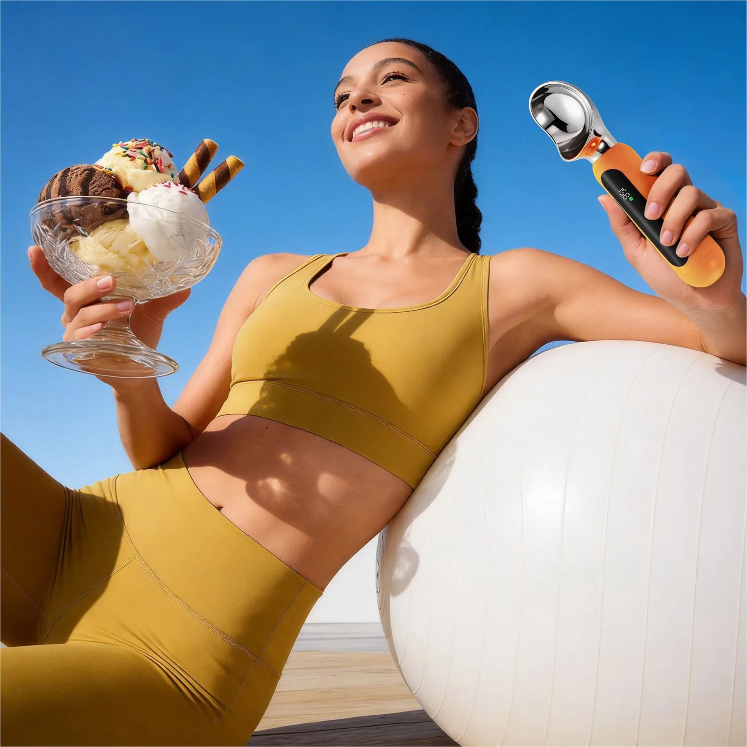 Heated Ice Cream Scoop, Rechargeable Electric Ice Cream Scoop with Touch-Activated Heating, LED Display, 2oz Scoop Head, Heats to 158°F, Auto Shut-Off, IP67 Rated for Hard Ice Cream & Gelato(Orange)
