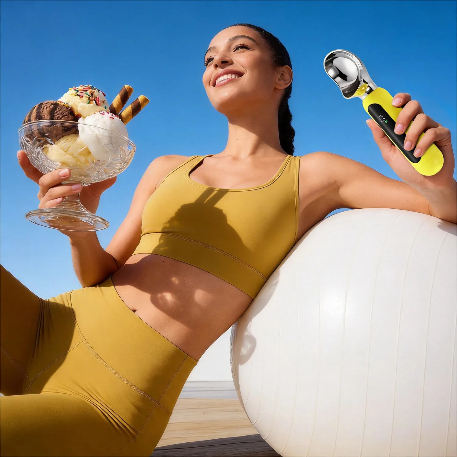 Heated Ice Cream Scoop, Rechargeable Electric Ice Cream Scoop with Touch-Activated Heating, LED Display, 2oz Scoop Head, Heats to 158°F, Auto Shut-Off, IP67 Rated for Hard Ice Cream & Gelato(Yellow)