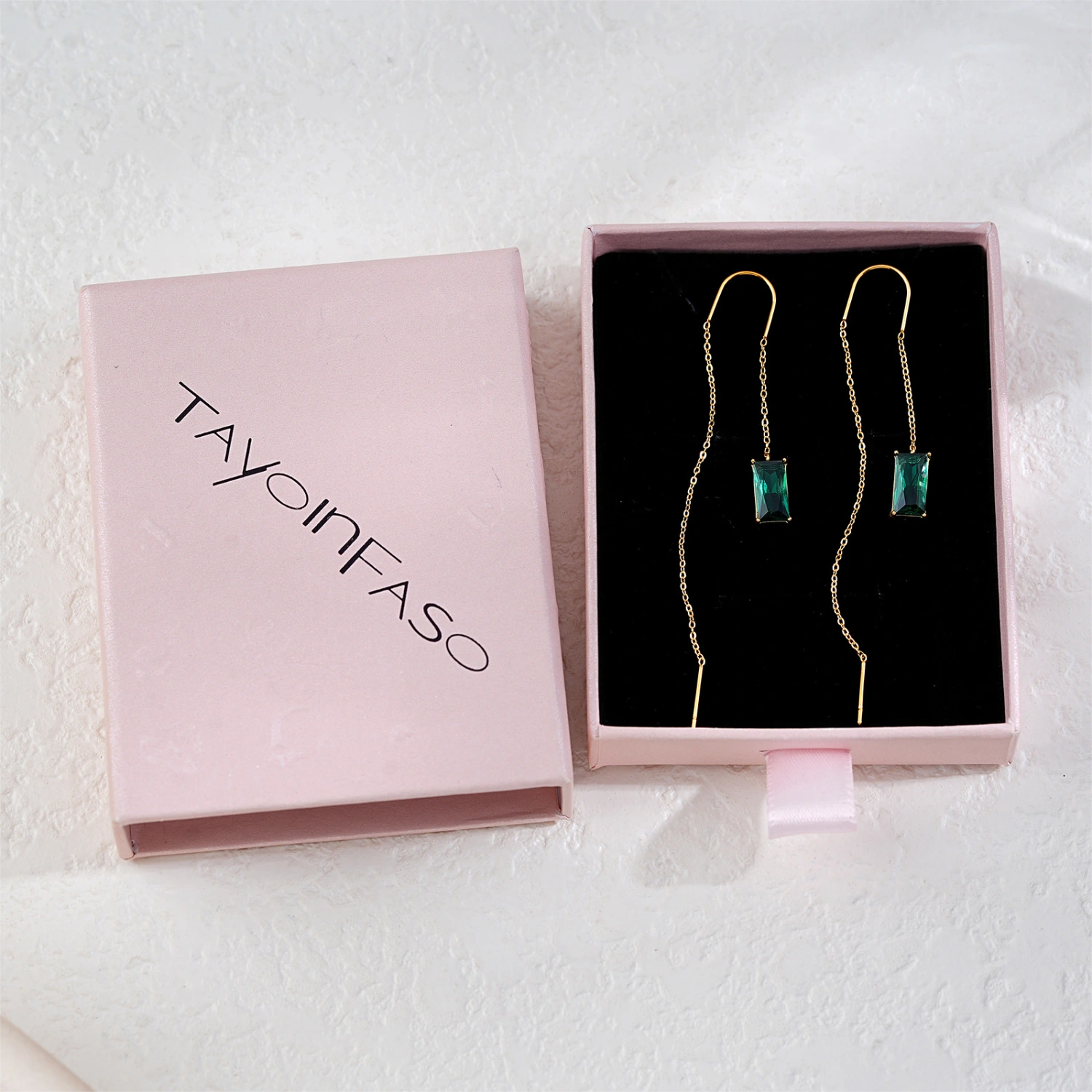 Green Zircon Stainless Steel Tassel Earrings