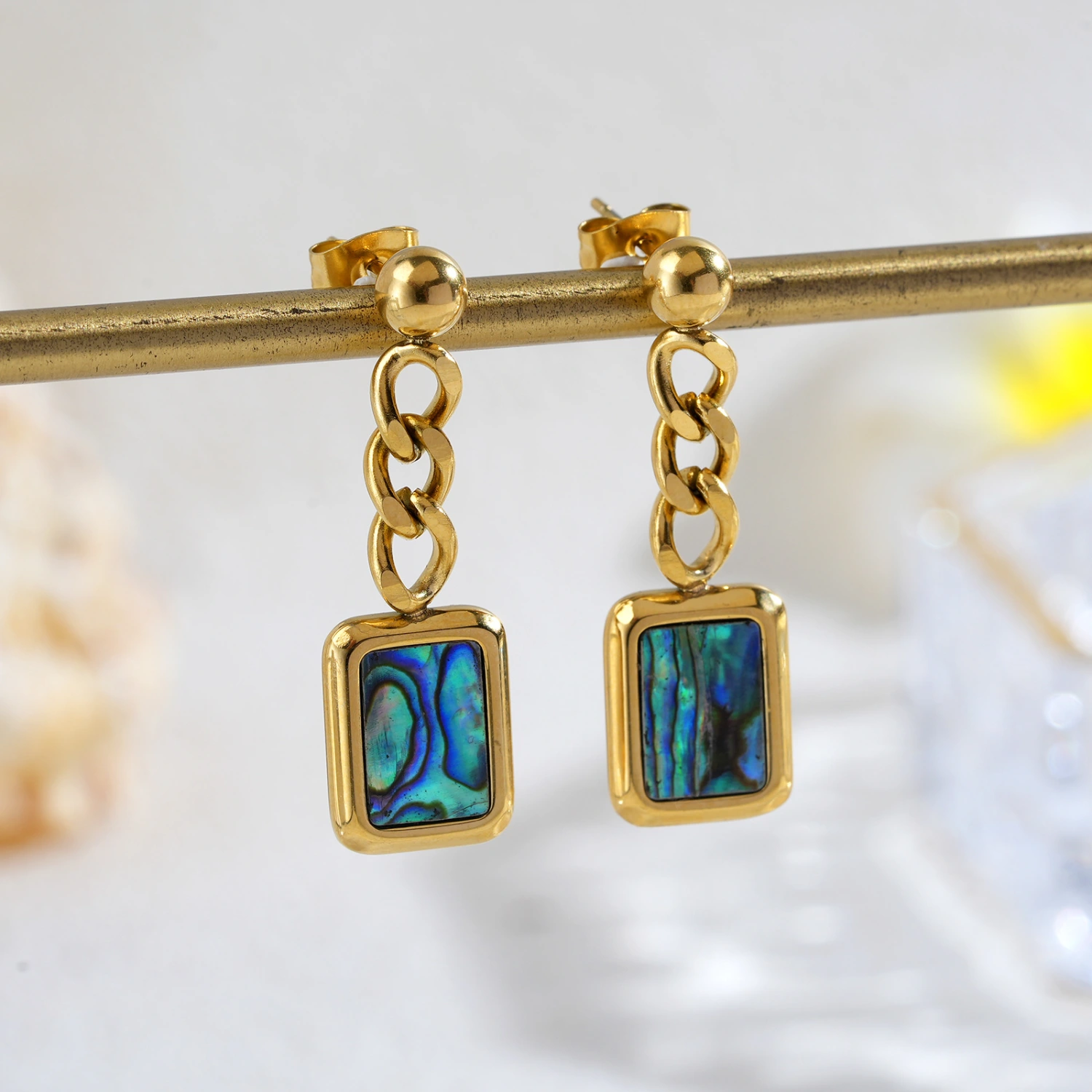 Affordable Luxury Abalone Shell Shaped Earrings With A Chain