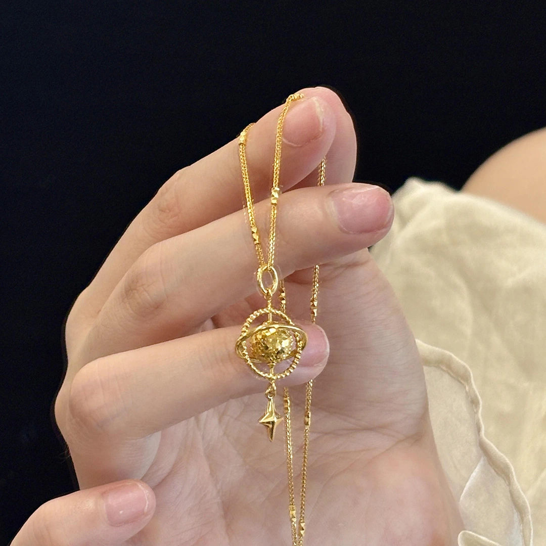 Womens Hammered Brushed Gold Bead Heart Necklace