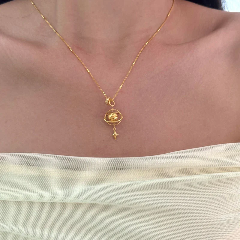 Womens Hammered Brushed Gold Bead Heart Necklace