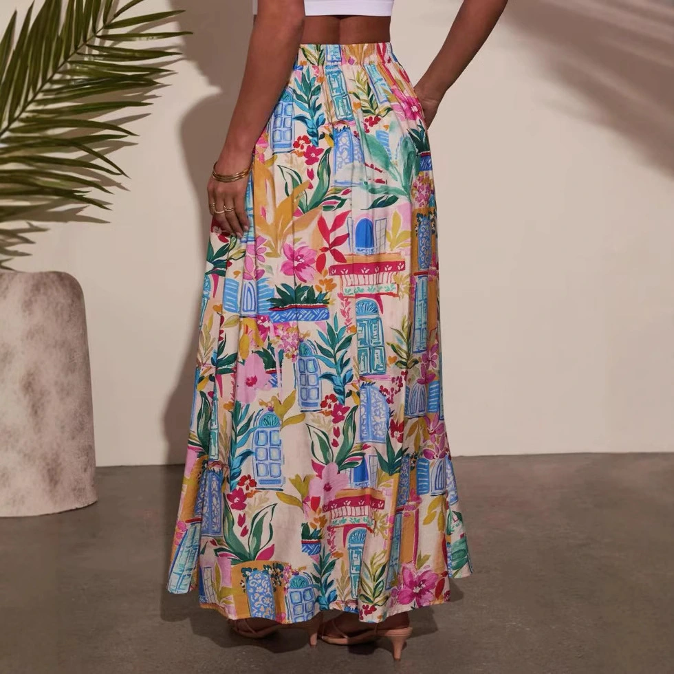 Beach Vacation Beach Dress Printed Floral Split Skirt With Pockets