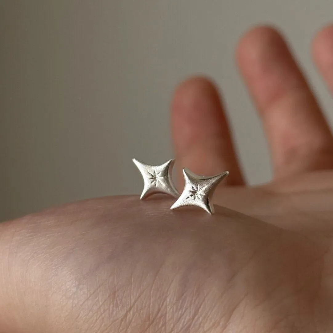 Ins Style Four-pointed Star Stud Earrings, Niche Minimalist Versatile Daily Ear Accessories