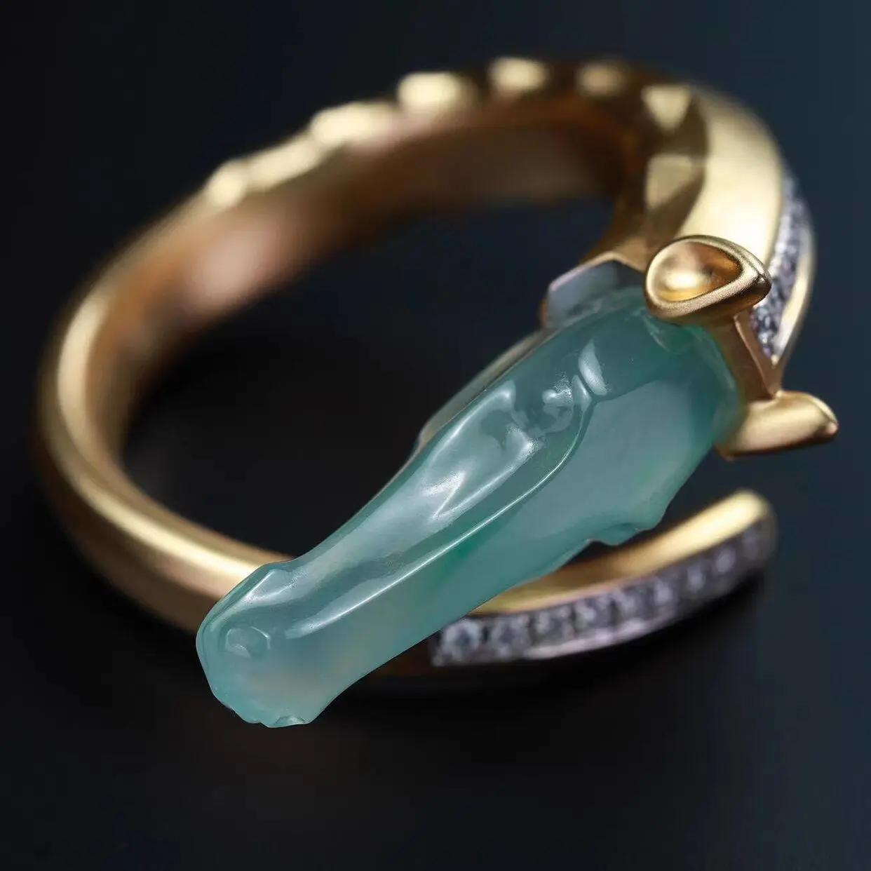 Chinese-style Imitation Jade And Diamond Horse-year Ring