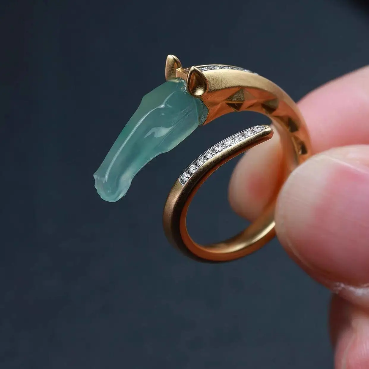 Chinese-style Imitation Jade And Diamond Horse-year Ring
