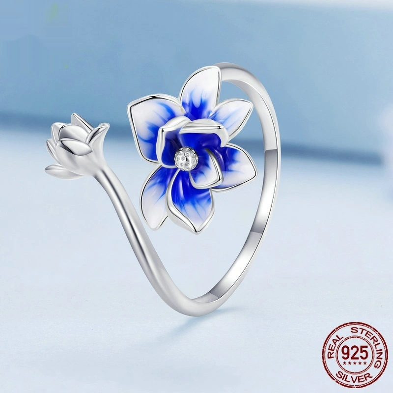 Gradient Dripping Lotus Open Ring For Women