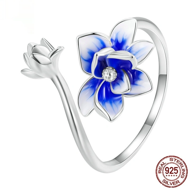 Gradient Dripping Lotus Open Ring For Women