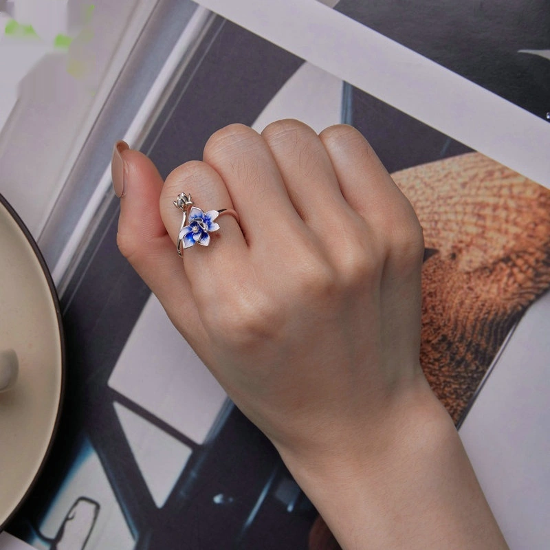 Gradient Dripping Lotus Open Ring For Women