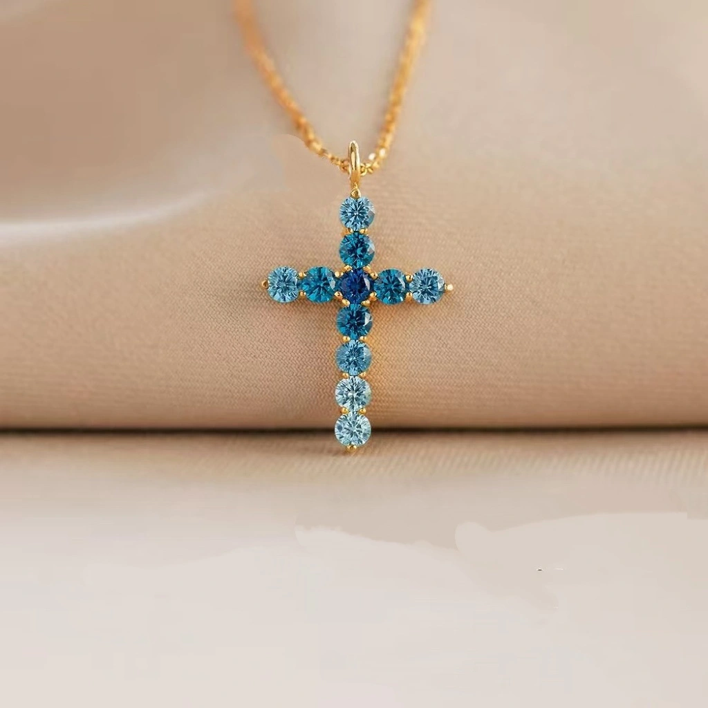 Hot Sale S925 Sterling Silver Necklace Women's High-grade Blue Zircon