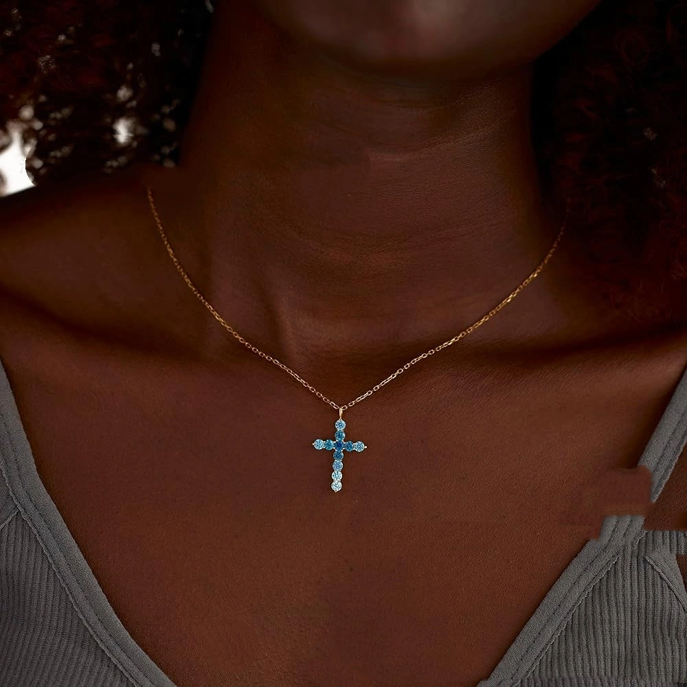 Hot Sale S925 Sterling Silver Necklace Women's High-grade Blue Zircon