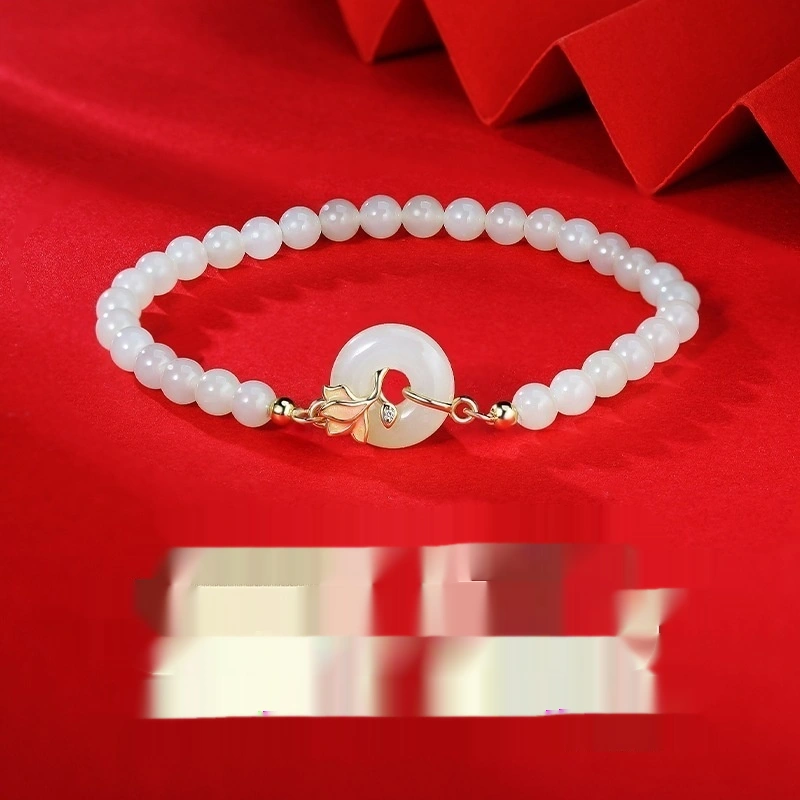 Orchid Hetian Jade S925 Sterling Silver Magnolia Round Beads Bracelet