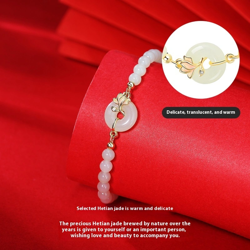 Orchid Hetian Jade S925 Sterling Silver Magnolia Round Beads Bracelet