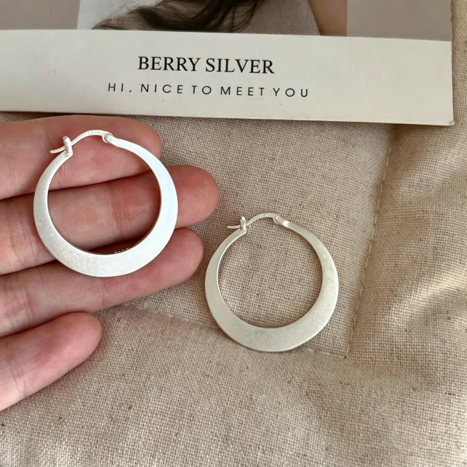 1 Pair 999 Sterling Silver Matte Large Hoop Earrings, Minimalist Style, Perfect For Daily Wear And Valentine's Gift
