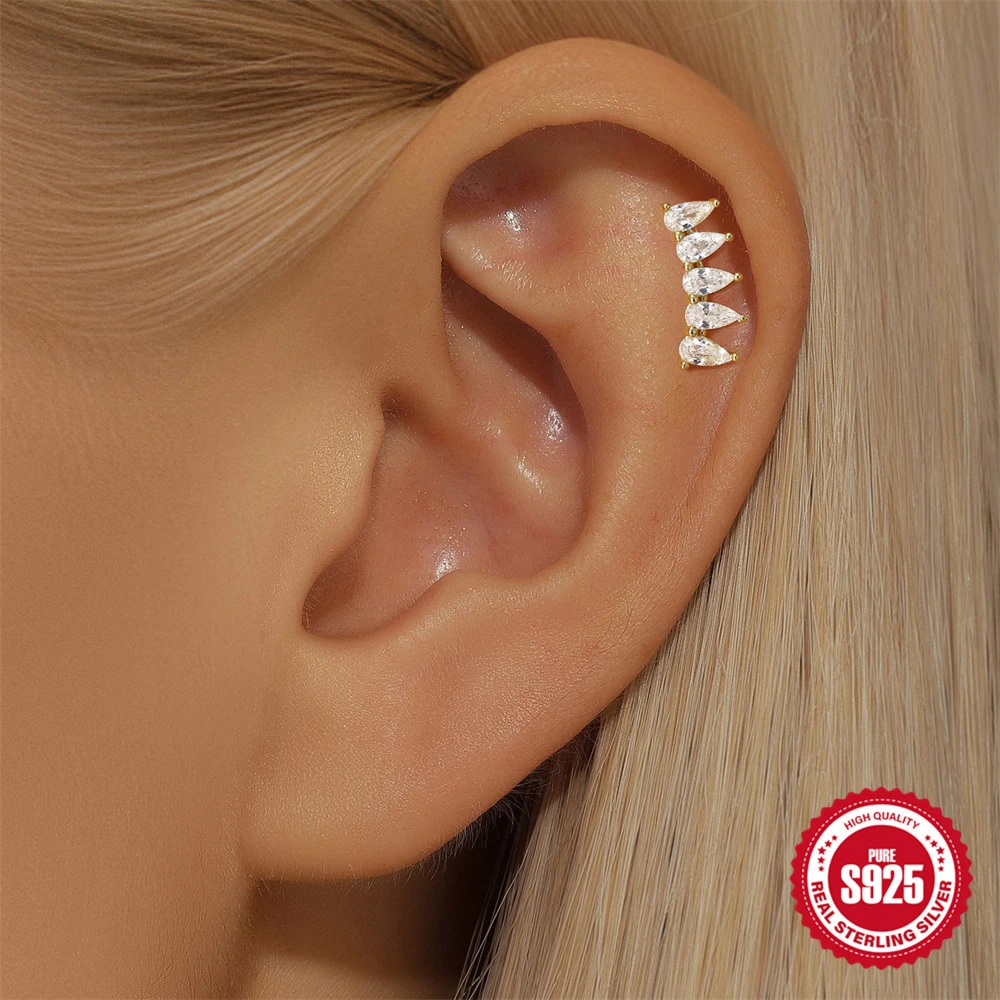 S925 Sterling Silver Moon Diamond Embedded Star Ear Rings
