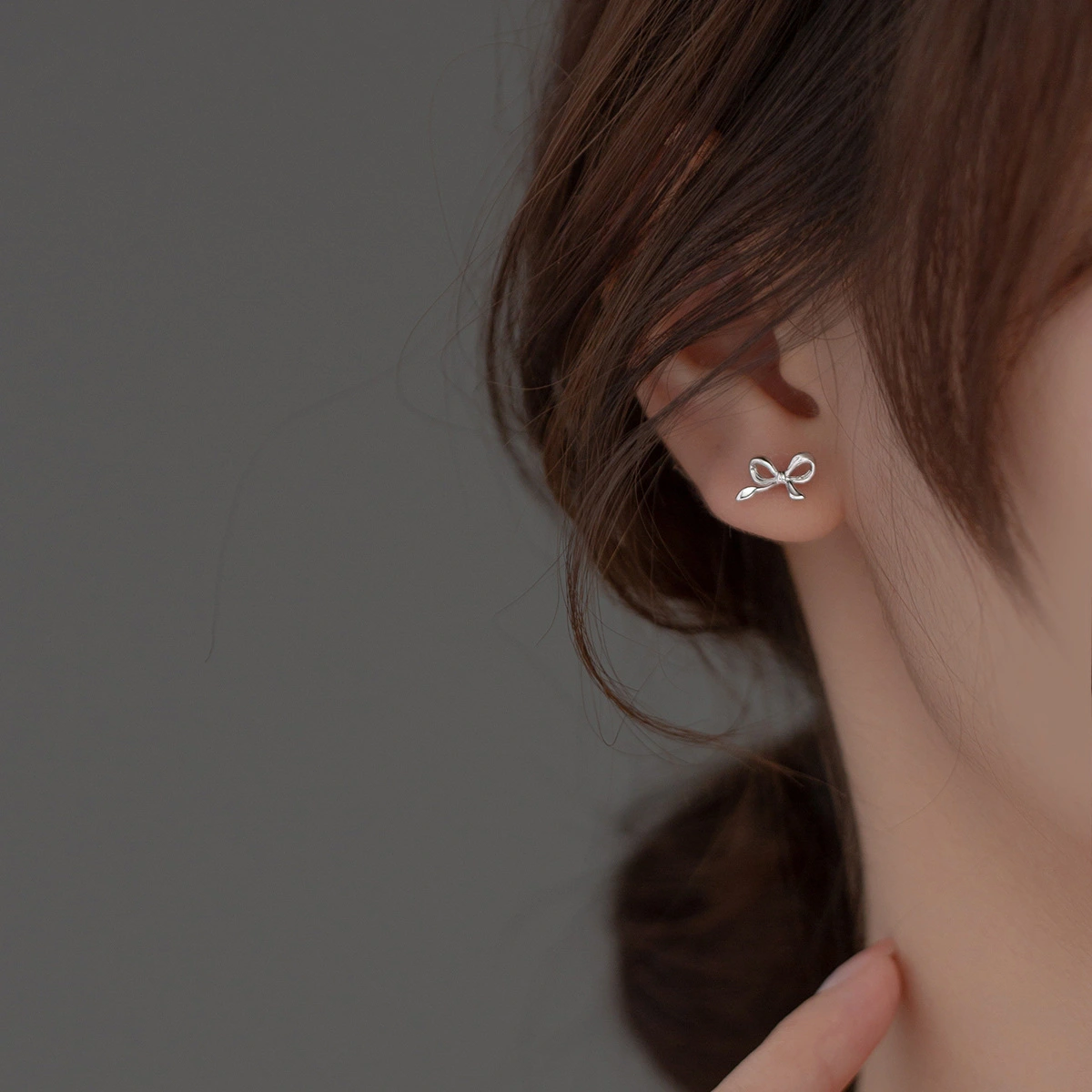 Naran S925 Silver Glossy Bow Stud Earrings Korean Style Special Interest Light Luxury Sleeping No Need To Take Off Ear Rings M01851