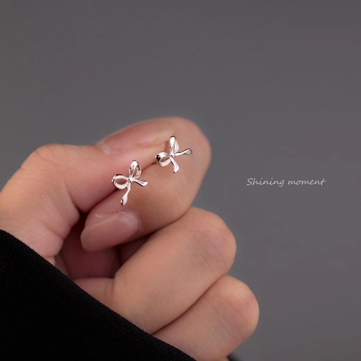 Naran S925 Silver Glossy Bow Stud Earrings Korean Style Special Interest Light Luxury Sleeping No Need To Take Off Ear Rings M01851