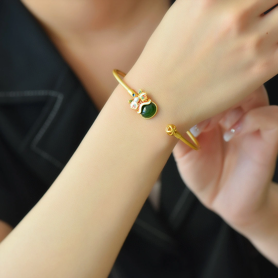 S925 Sterling Silver Lion Dance Bracelet In Chinese Style