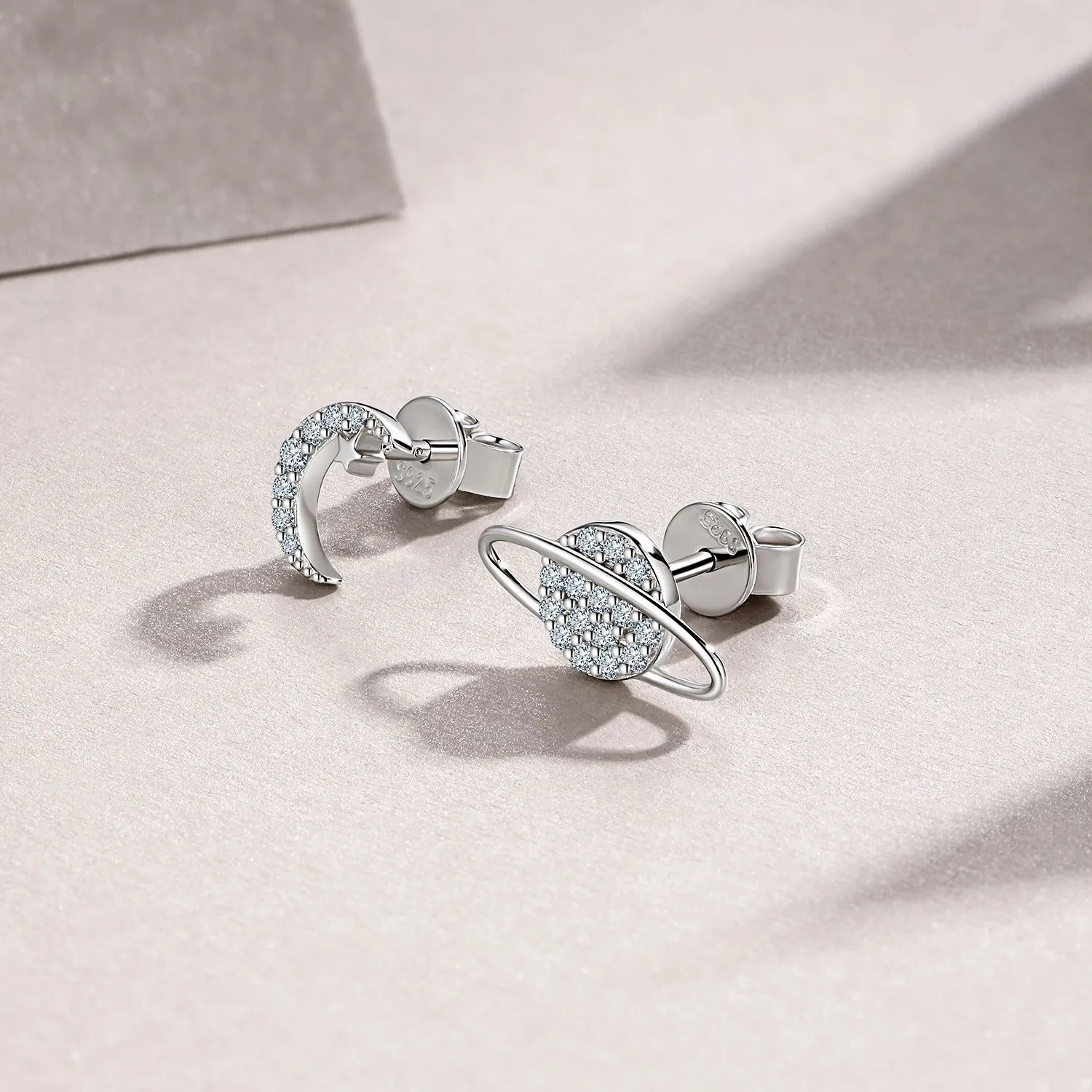 Rare S925 Silver Stud Earrings With Asymmetrical Moissanite Accents