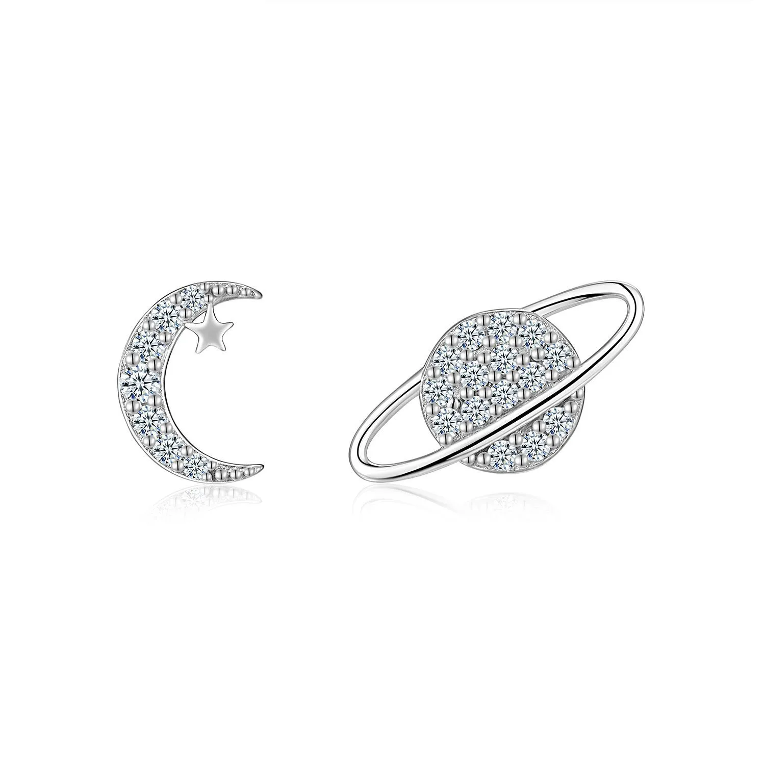 Rare S925 Silver Stud Earrings With Asymmetrical Moissanite Accents