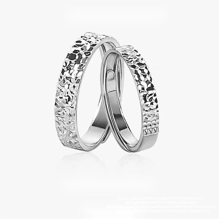 999 Fine Silver Ice Crack Ring Glitter Luxury Couple Jewelry 2Pcs Set