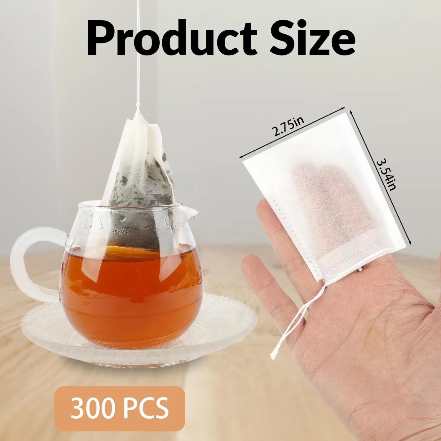 300 Pcs Disposable Tea Bags for Loose Leaf Tea, Food-grade Tea Filter Sachets with Drawstring, Empty Tea Infuser Bag for Coffee, Herbs, Spices (3.54" x 2.75")