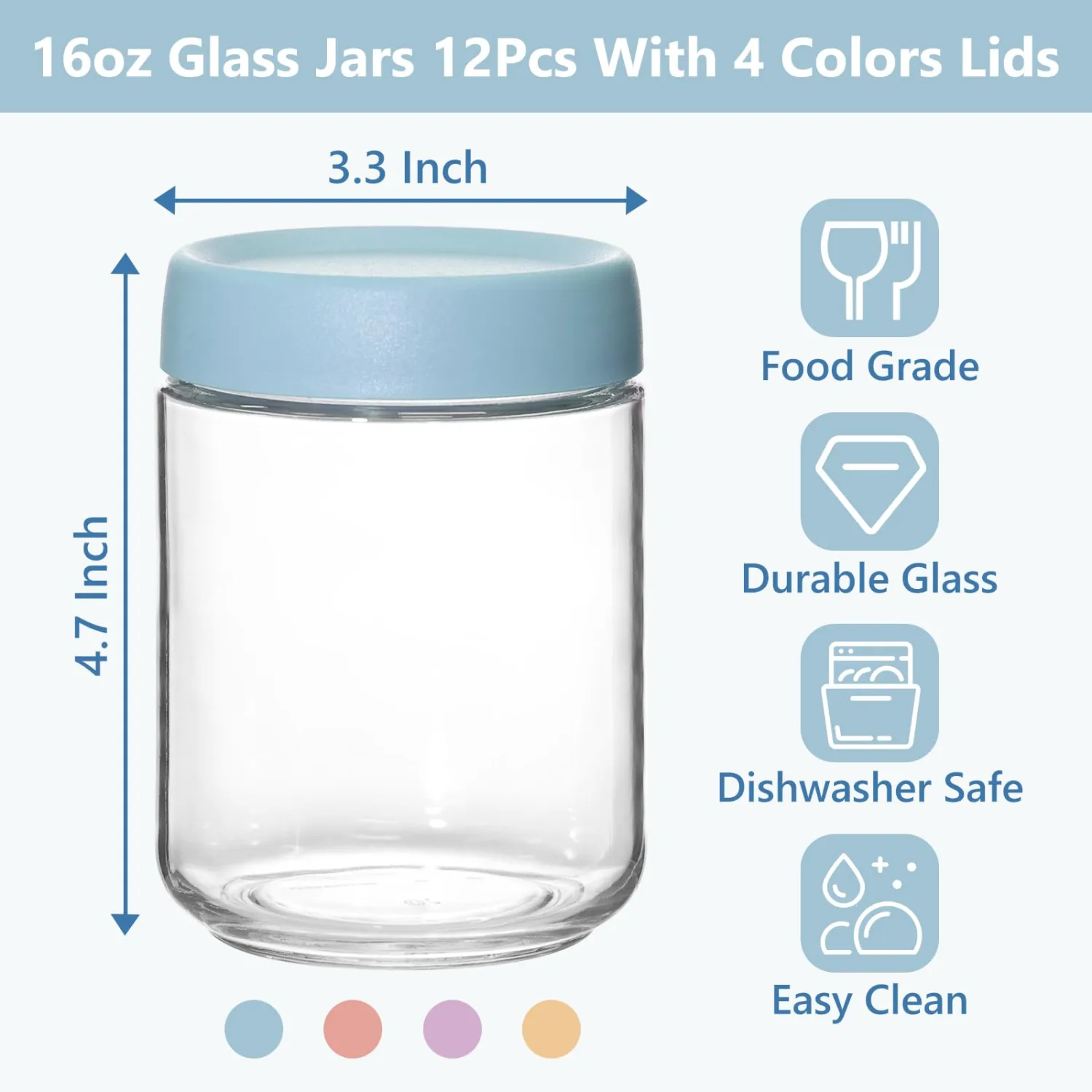 KEYWING 12 Pack Overnight Oats Containers With Lids, 16 oz Wide Mouth Mason Jars with Airtight Lids, Meal Prep Containers Food Storage Glass Jars in Bulk for Snack Yogurt Salad Spice Cereal