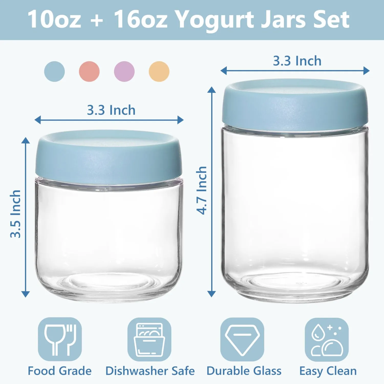 KEYWING 8 Pack Overnight Oats Containers With Lids, 16oz +10oz Wide Mouth Mason Jars with Airtight Lids, Meal Prep Containers Food Storage Glass Jars in Bulk for Snack Yogurt Parfait Spice Sugar