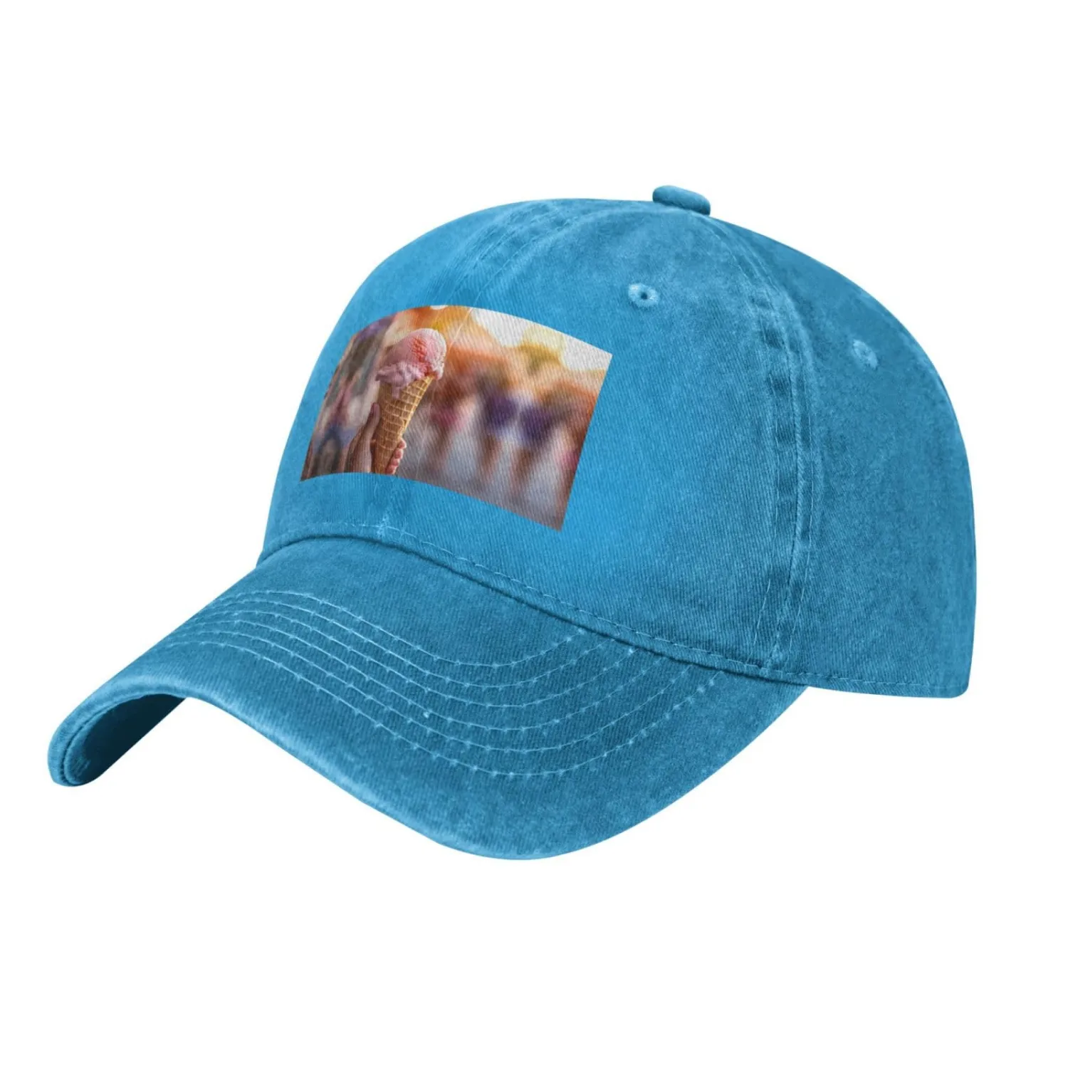 Frozen Yogurt Printed Adult Black Curved Brim Baseball Cap, Suitable for Travel and Sports