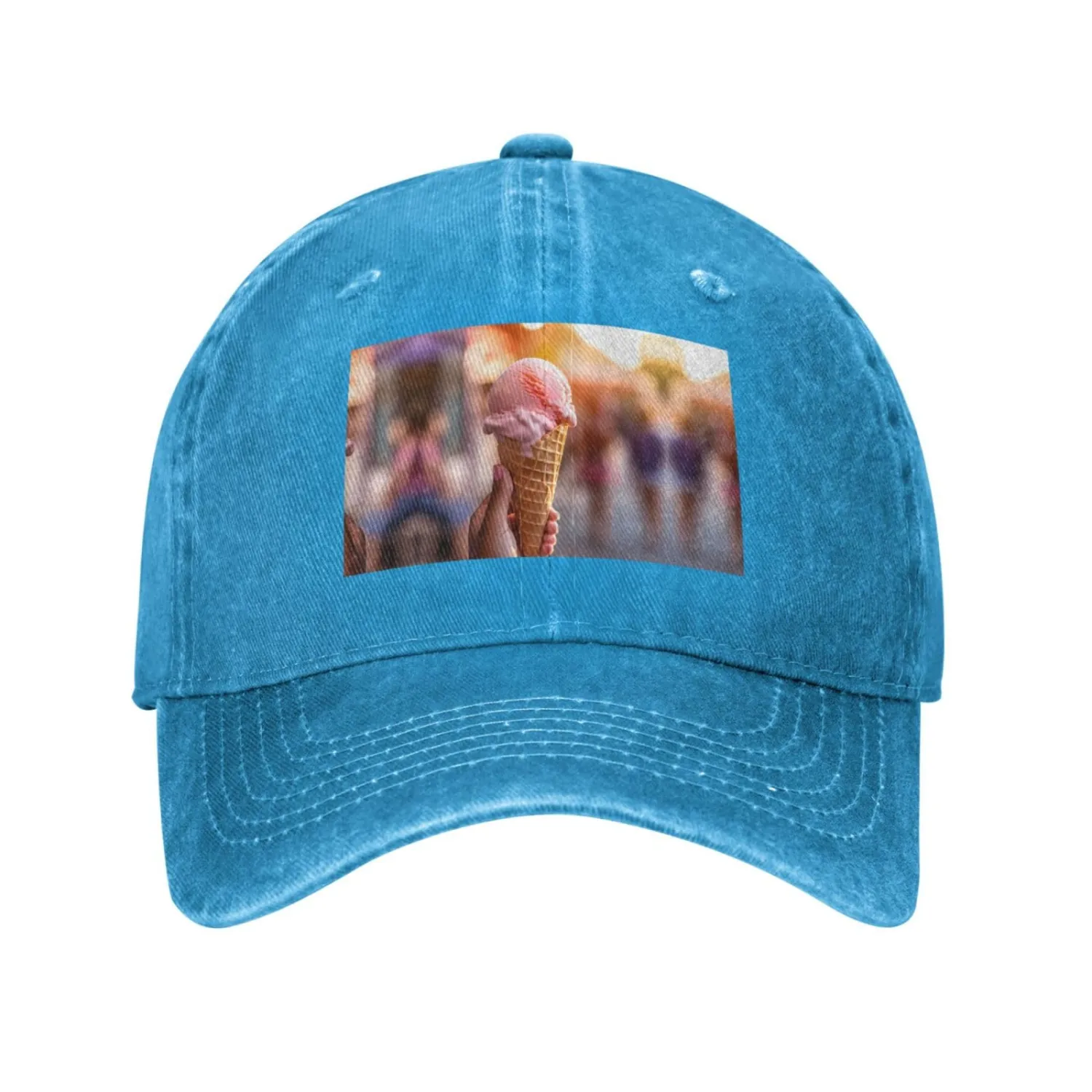 Frozen Yogurt Printed Adult Black Curved Brim Baseball Cap, Suitable for Travel and Sports