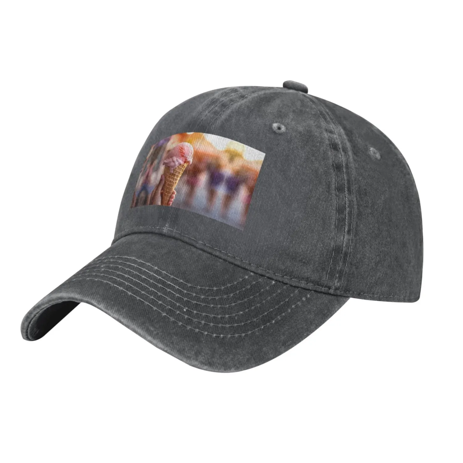 Frozen Yogurt Printed Adult Black Curved Brim Baseball Cap, Suitable for Travel and Sports