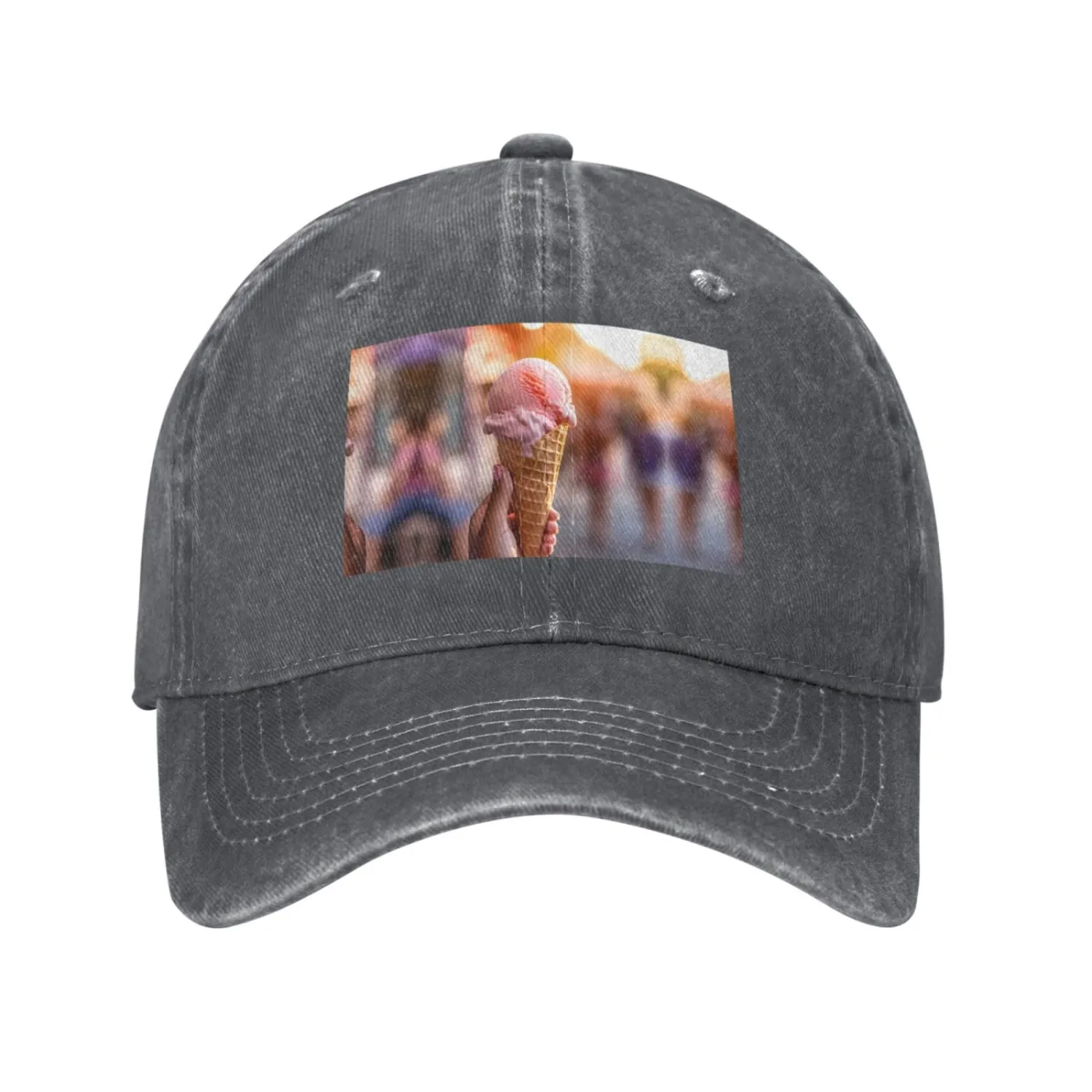 Frozen Yogurt Printed Adult Black Curved Brim Baseball Cap, Suitable for Travel and Sports