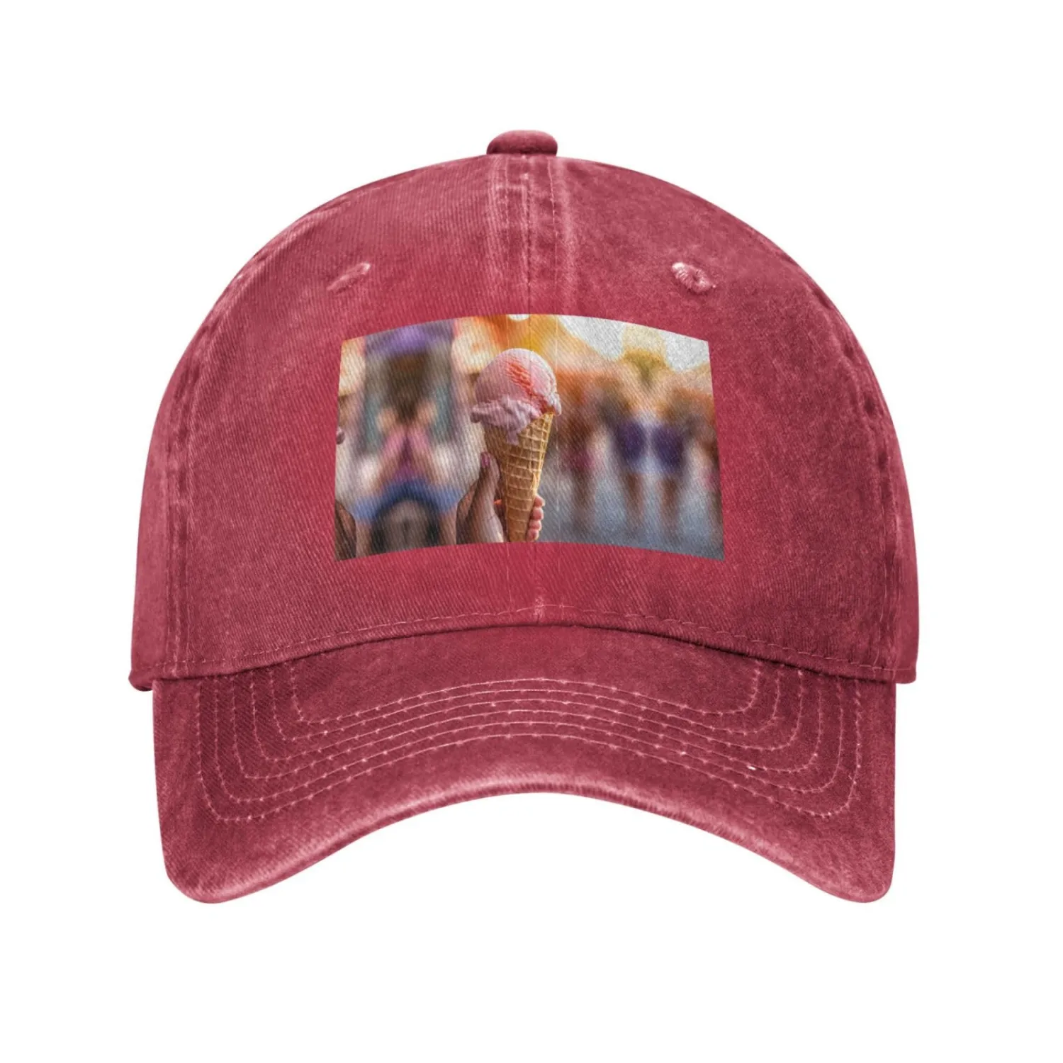 Frozen Yogurt Printed Adult Black Curved Brim Baseball Cap, Suitable for Travel and Sports