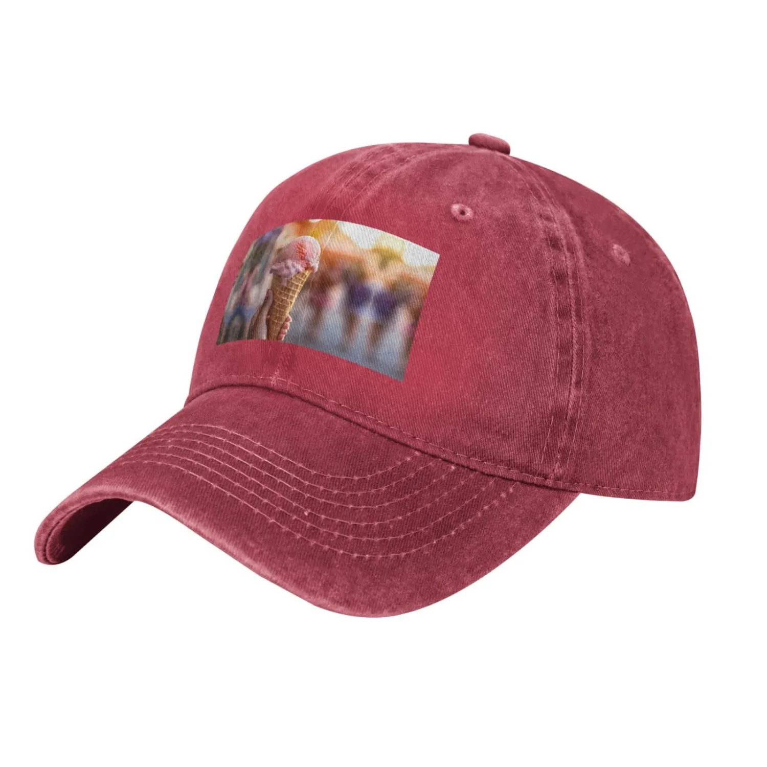 Frozen Yogurt Printed Adult Black Curved Brim Baseball Cap, Suitable for Travel and Sports