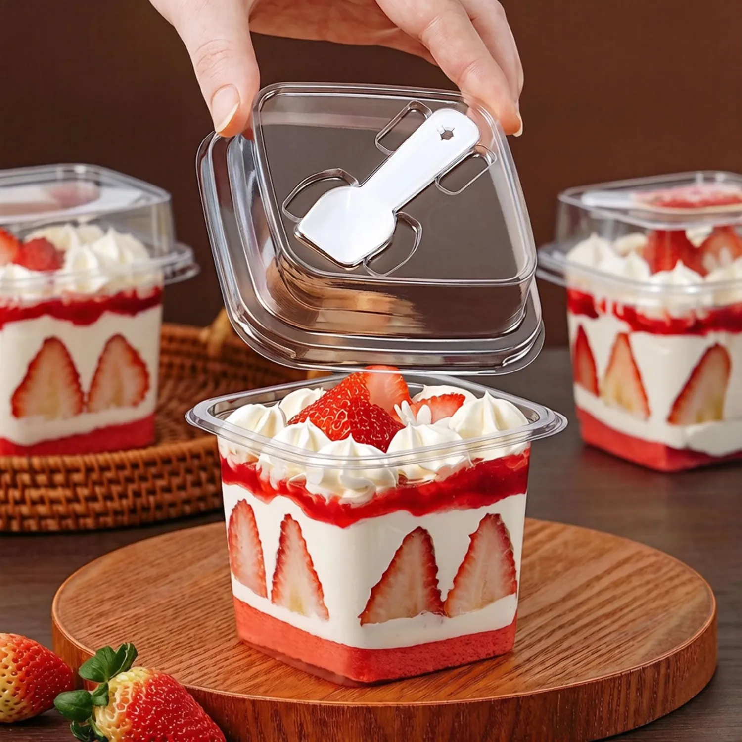 50 Pack 12.8 oz Plastic Dessert Cups with Lids and Spoons, Mini Yogurt Parfait/Appetizer Cup with Lids for Party for Pudding, Fruit and Ice Cream