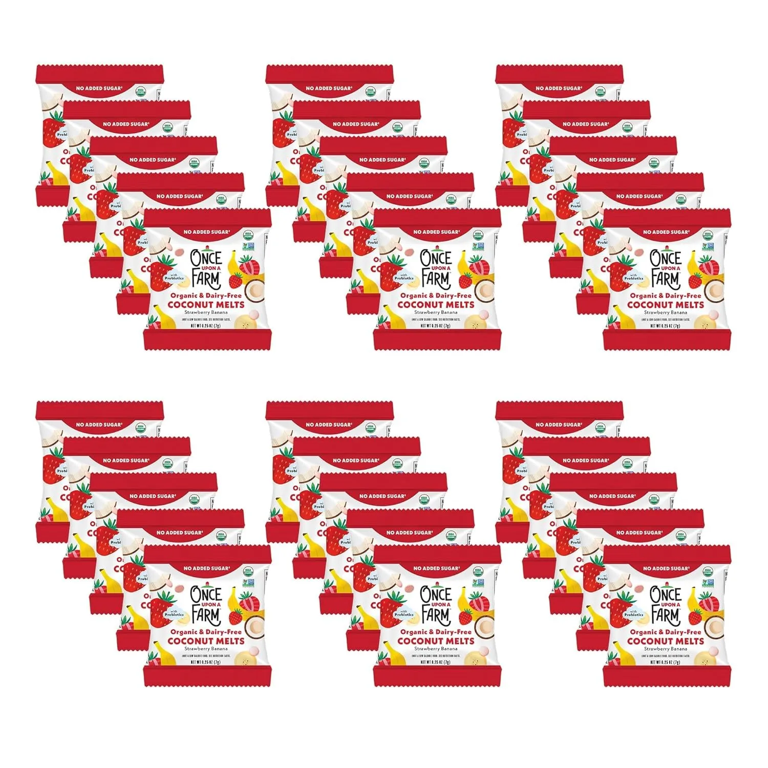 Once Upon A Farm Organic Coconut Melts Variety Pack with Probiotics, Strawberry Banana, Dairy Free, Non GMO, Kosher, .25 oz (Pack of 30)