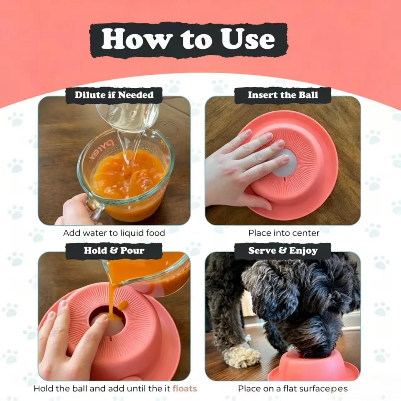PEDAY Nonslip Dog Slow Feeder Lick Bowl with Ball, Enrichment Toy for Water, Yogurt & Jam, Dishwasher Safe, Coral Orange | Enrichment Toy for Water, Yogurt & Jam, Dishwasher Safe