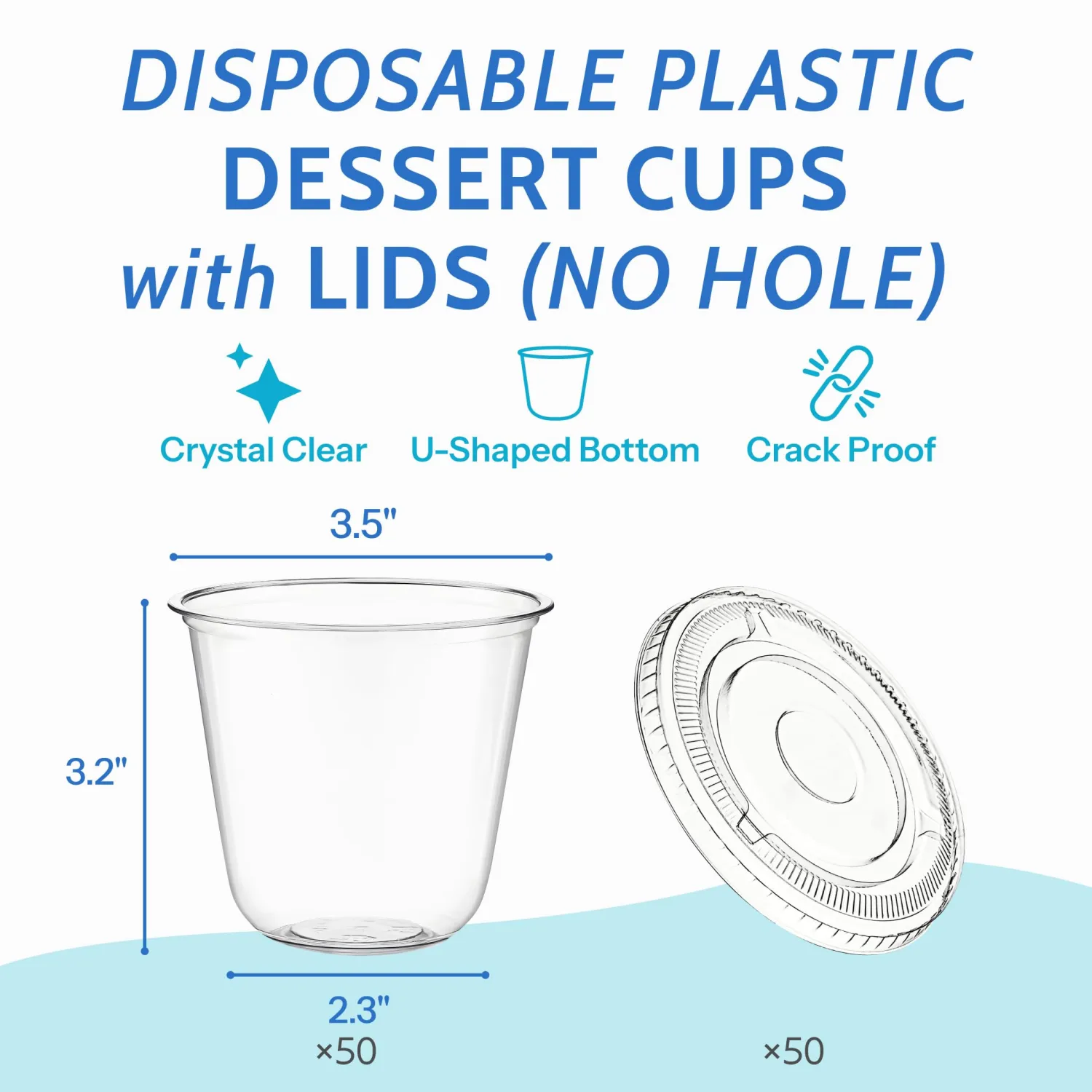 Plastic Cups with Lids - 9 Oz Dessert Cups with Lids, Disposable Cups with Flat Lids No Hole for Ice Cream, Pudding, Cake, Snacks Smoothie, Fruit, Dessert, Yogurt Parfait - 50 Park