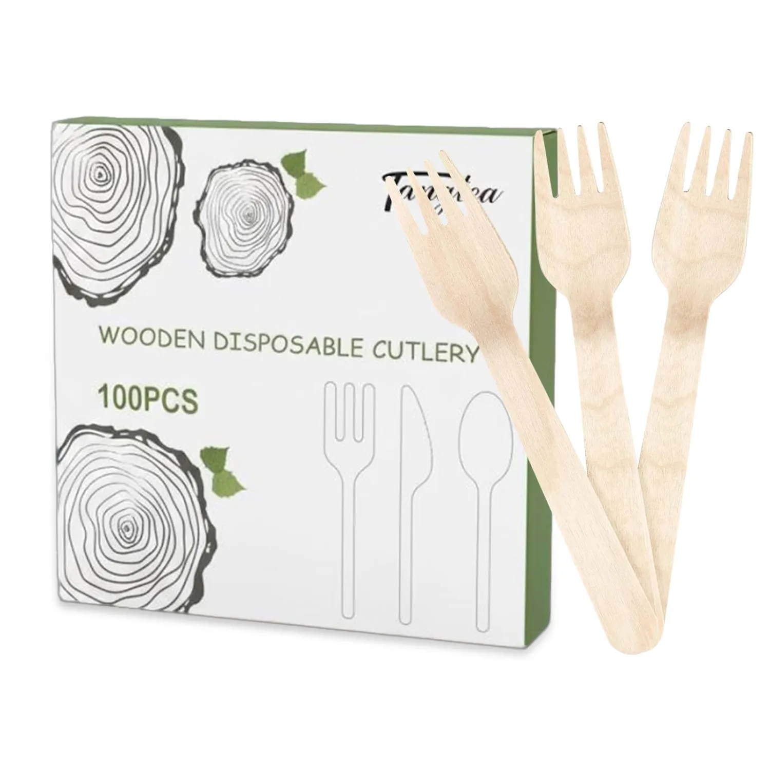 100 Pack Disposable Wooden Forks, 6.2 Inch Splinter-Free Birch Cutlery, Compostable Forks & Biodegradable Fork Alternative to Plastic for Weddings, BBQ, Parties, Camping & Catering