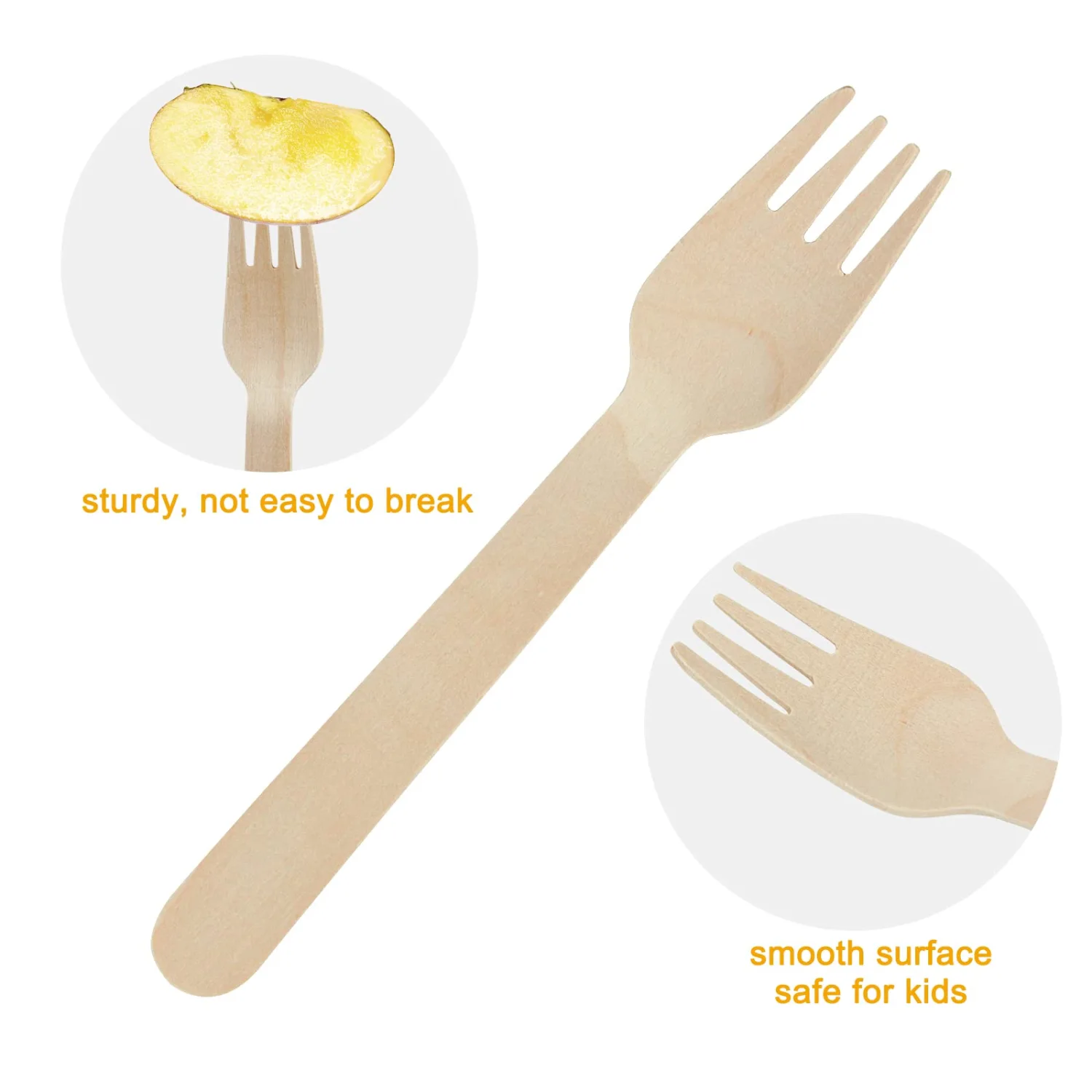 100 Pack Disposable Wooden Forks, 6.2 Inch Splinter-Free Birch Cutlery, Compostable Forks & Biodegradable Fork Alternative to Plastic for Weddings, BBQ, Parties, Camping & Catering