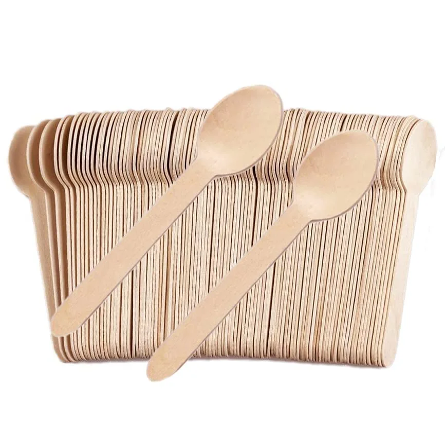 Wooden Spoons, 200 Pack Disposable Wooden Spoons for Eating, 6.3 Inch Smooth Birch Wood Spoon Bulk for Ice Cream, Coffee, Weddings, Parties and Catering