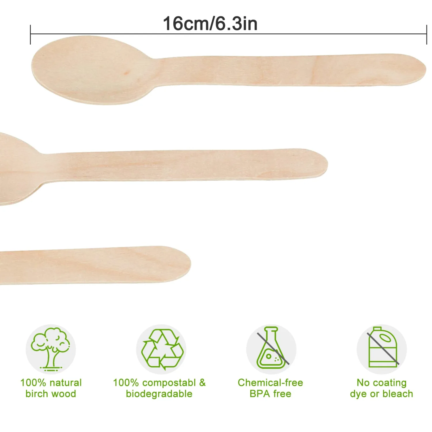 Wooden Spoons, 200 Pack Disposable Wooden Spoons for Eating, 6.3 Inch Smooth Birch Wood Spoon Bulk for Ice Cream, Coffee, Weddings, Parties and Catering