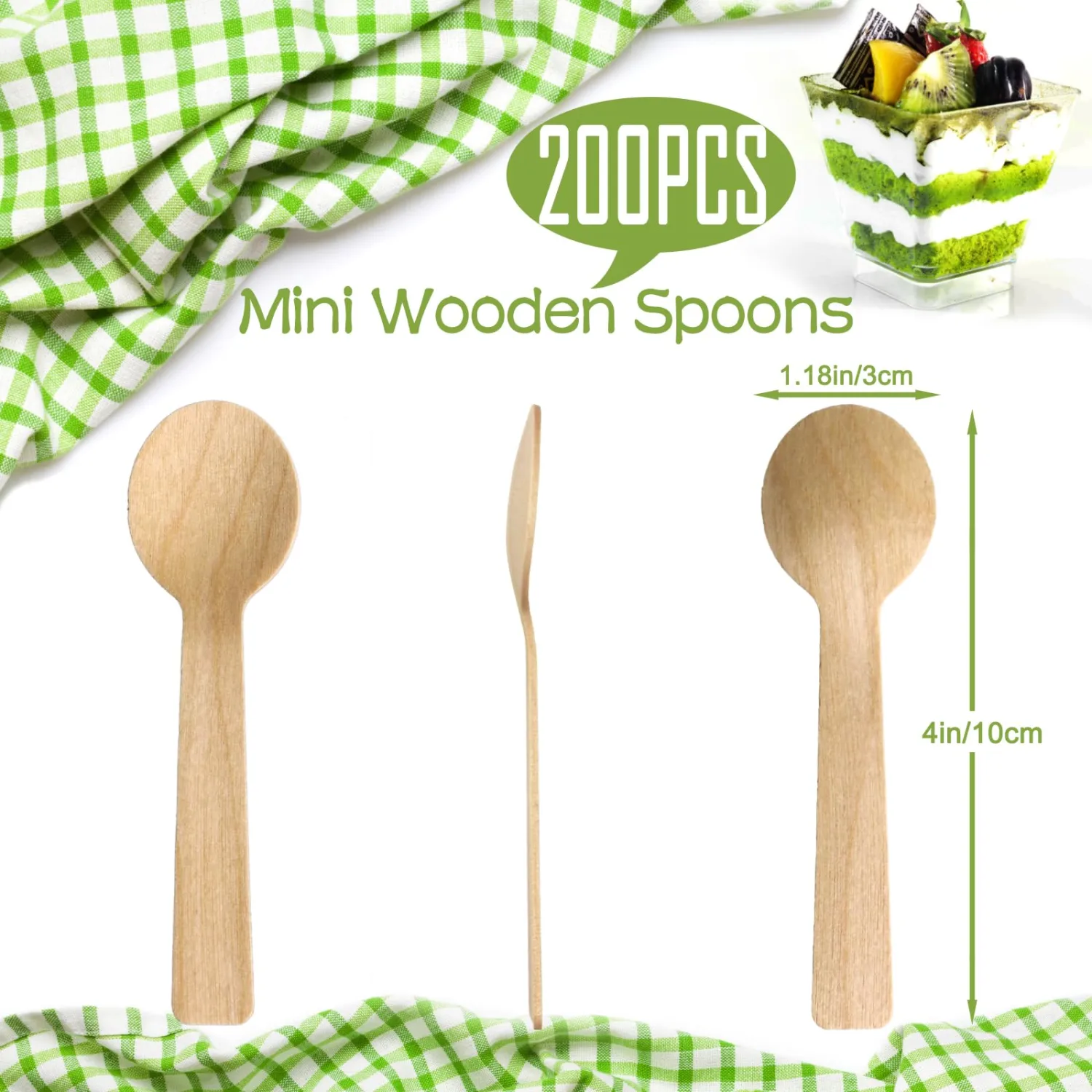 200 Pack Mini Wooden Spoons (4 Inch) – Wooden Ice Cream & Dessert Spoons – Disposable Birchwood Tasters for Gelato, Yogurt, Crafts – Splinter-Free, Biodegradable Cutlery