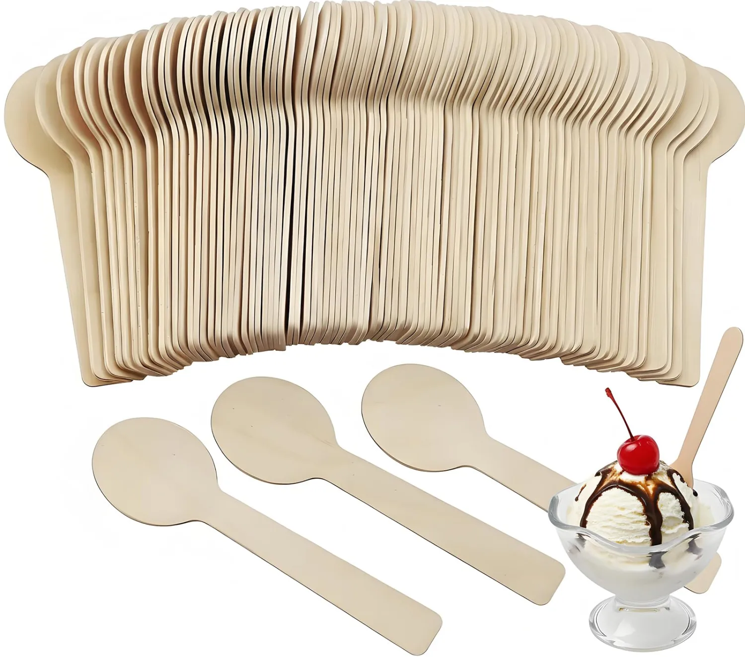 200 Pack Mini Wooden Spoons (4 Inch) – Wooden Ice Cream & Dessert Spoons – Disposable Birchwood Tasters for Gelato, Yogurt, Crafts – Splinter-Free, Biodegradable Cutlery
